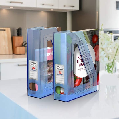 Acrimet Magazine File Holder – Vertical Rack for Documents, Folders and Mail, Durable Plastic Desk Organizer for Office & Home, Clear Blue (2 Pack)