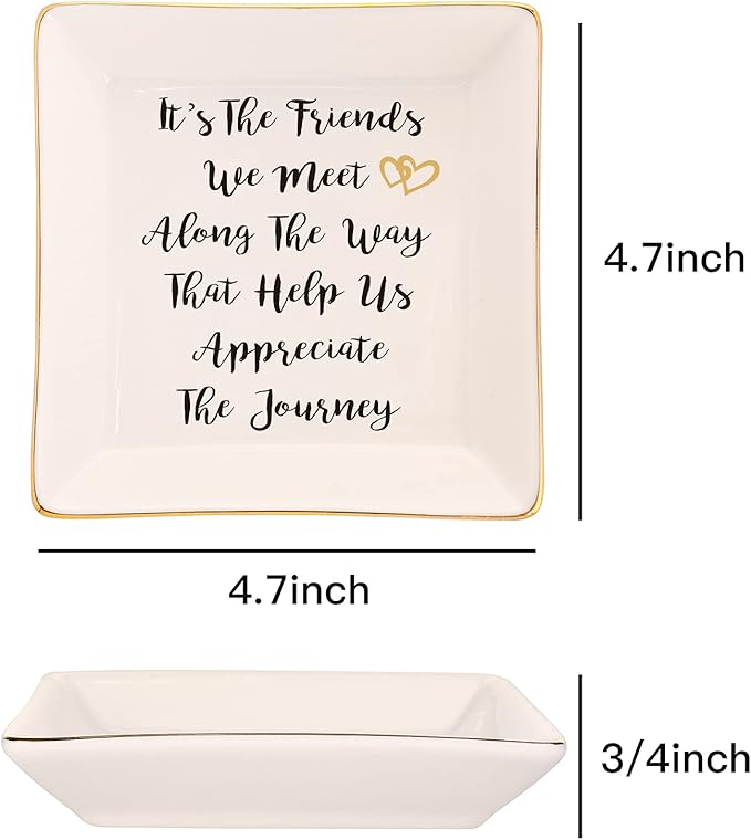 RUIMIC Going Away Graduation Birthday Gifts for Friends Coworkers-Ceramic Ring Trinket Dish, Jewelry Tray - Far Apart Long Distance Gifts for Bestie - Miss You Thank You Gifts for Her