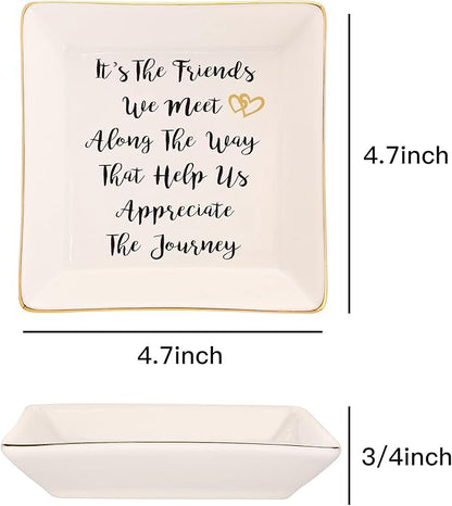RUIMIC Going Away Graduation Birthday Gifts for Friends Coworkers-Ceramic Ring Trinket Dish, Jewelry Tray - Far Apart Long Distance Gifts for Bestie - Miss You Thank You Gifts for Her