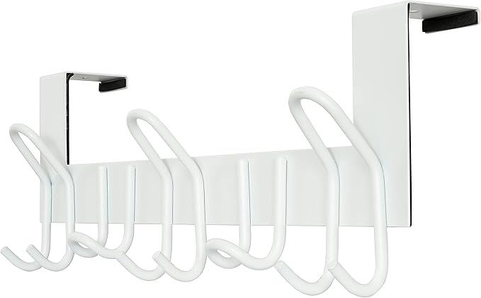 SKOLOO Over The Door Hooks - for Doors up to 1-3/4'' Thickness, Pack of 2, Metal Door Hanger with 11 Hooks, Over The Door Hanger for Coats, Hats, Towels, White
