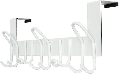 SKOLOO Over The Door Hooks - for Doors up to 1-3/4'' Thickness, Pack of 2, Metal Door Hanger with 11 Hooks, Over The Door Hanger for Coats, Hats, Towels, White