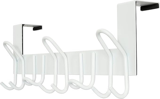 SKOLOO Over The Door Hooks - for Doors up to 1-3/4'' Thickness, Pack of 2, Metal Door Hanger with 11 Hooks, Over The Door Hanger for Coats, Hats, Towels, White