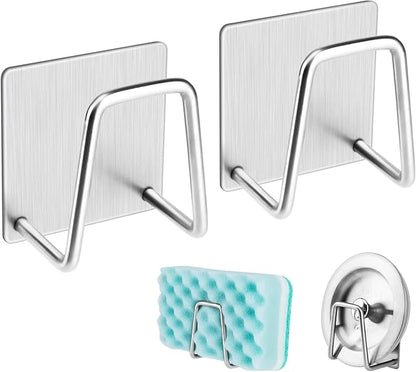 NEXCURIO Adhesive Sponge Holder Sink Caddy for Kitchen Accessories - SUS304 Stainless Steel Rust Proof Waterproof, Quick Drying (2 Pack)