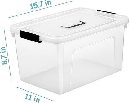 JUJIAJIA 19 Quart Plastic Storage Bins with Lids, 6-Pack Stackable Clear Storage Organizing Box with Handle