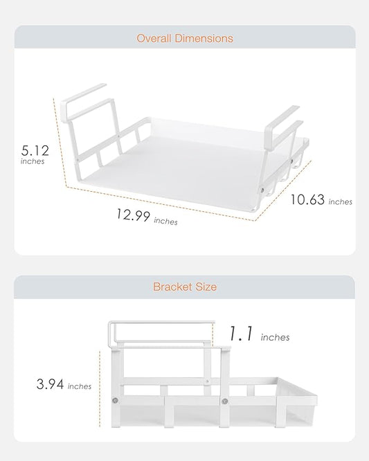 Under Shelf Basket, 4 Pack Under Cabinet Shelf Basket Organizer, Hanging Wire Storage Baskets, Slide-in, Add-on Space Saving for Kitchen Pantry Desk Bookshelf Laundry Room, White
