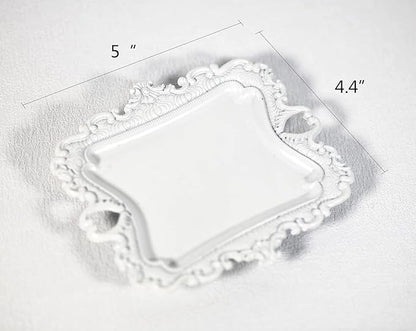 Funly mee Antique Trinket Dish Vintage Jewelry Tray, Ring Holder (White, S)
