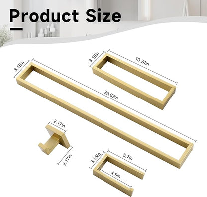 TNOMS Brushed Gold 5-Pieces Bathroom Hardware Set Towel Bar Set,Stainless Steel Bathroom Hardware 23.6 Inch Towel Bar Towel Holder Set Wall-Mounted