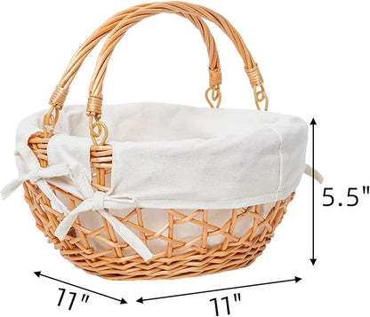 YRMT Wicker Egg Basket Handmade Egg Collecting Basket with Handles and lining Farmhouse Garden Harvest Basket Natural 11"x11"x5"