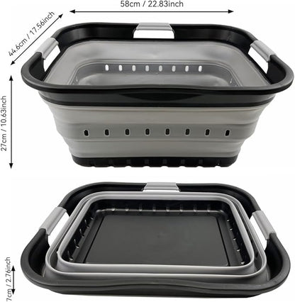 SAMMART 42L (11 gallon) Collapsible Plastic Laundry Basket - Foldable Pop Up Storage Container/Organizer - Portable Basket - Space Saving Hamper (Black/Alloy Grey (Set of 2))