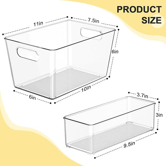 Set of 8 Clear Plastic Storage Bins, 4 Large +4 Small Pantry Organizers and Storage Containers for Kitchen Organization, Home Storage Must Haves for Office, Closet, Garage, Freezer& Bathroom