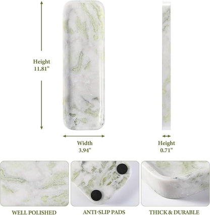 Koville Marble Tray, 12"x4" Marble Vanity Tray for Bathroom Kitchen Countertop Sink, Natural Stone Tray for Home Decor, Decorative Rectangular Narrow Catchall Tray for Jewelry Perfume