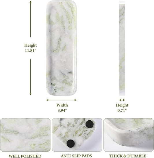 Koville Marble Tray, 12"x4" Marble Vanity Tray for Bathroom Kitchen Countertop Sink, Natural Stone Tray for Home Decor, Decorative Rectangular Narrow Catchall Tray for Jewelry Perfume