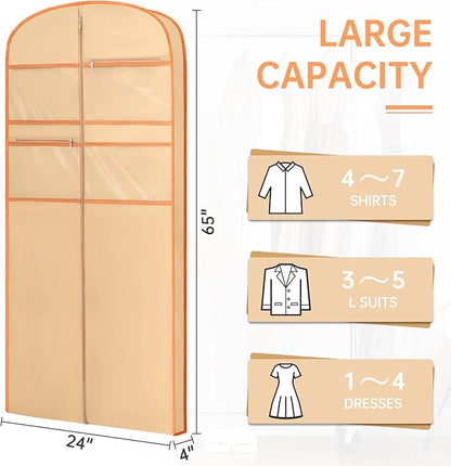 65" Garment Bag for Travel for Hanging Clothes Storage Hanging Suit Cover with Zipper and Accessory Storage for Coats, Dresses, Suits