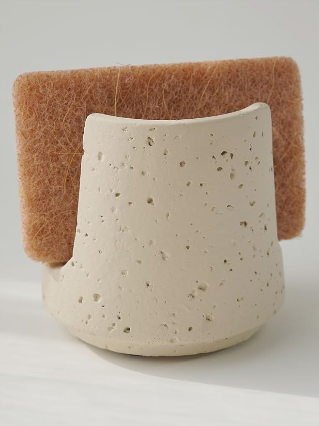 SDALI HOME Concrete Sponge Holder for Kitchen Sink Counter,Kitchen Dish Rack,Sponge Caddy for Sink Countertop Organizer and Elegant Decor,Waterproof/Heavy (Light Beige)