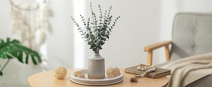 Hanobe Candle Tray Holder Decorative: Round Coffee Table Home Decor Centerpiece Boho White Serving Trays for Living Room Kitchen