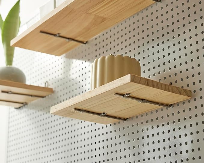 SEVENY Shelves for PegBoard, Pine Wooden Pegboard Shelf Wall Organizer, Wooden Board for Walls Home, Garage Tool Storage, Office Organization, Kitchen, Craft Room,4 Pack