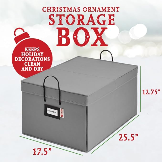 HOLDN’ STORAGE Christmas Ornament Storage Box with Dividers, Holds Up to 72 Ornaments (4 Inches), Large Organizer with 3 Stackable Trays - Gray