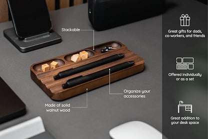 MUUJEE Wooden Desk Pen Pencil Organizer - 7.5 x 3.75 for Work Teacher Dad Wood Pencils Tray Work Minimalist Rustic, Gift for The Man who has it All