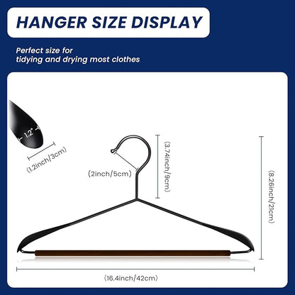 Jiang&Rong 12 Pack Wide Shoulder Metal Hangers - Heavy-Duty Retro Wooden Pants Bar Suit Hangers for Closet, Dresses, Pants, Sweaters, Jackets