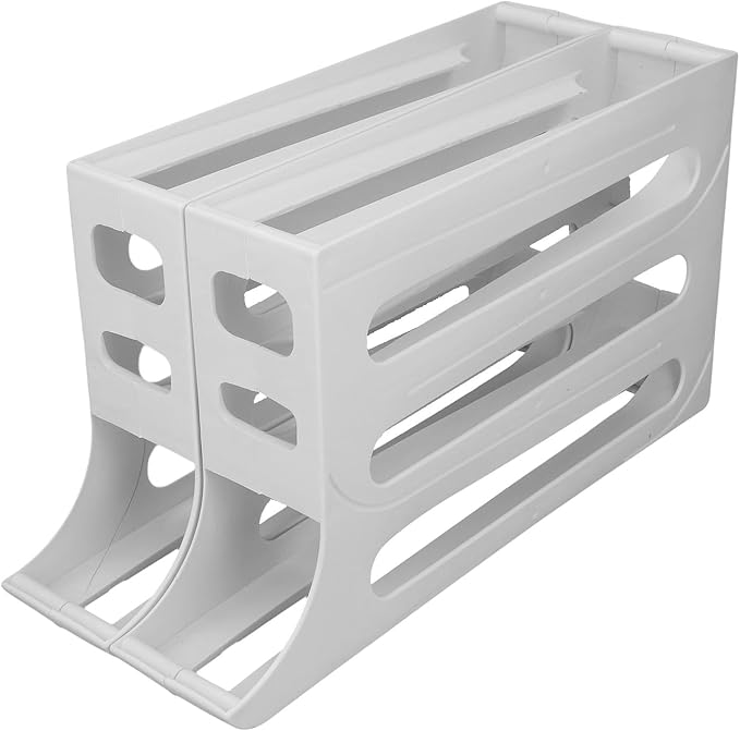 Aramox Auto Rolling Egg Dispenser Automatic Rolling Holder Organizer 2 Pack 4 Tier Space Saving Refrigerator Container Holds 60 Eggs with Non Slip Feet for Kitchen Fridge (White)