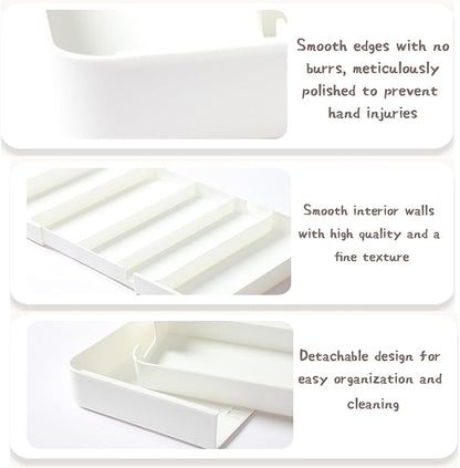 Utensil Organizer Silverware Drawer Organizer for Utensil Holder expandable in four directions W10.63∼20.08×D10.63∼20.08×H2 for Utensil Holder Makeup Desk Drawer Tool Organization (white)