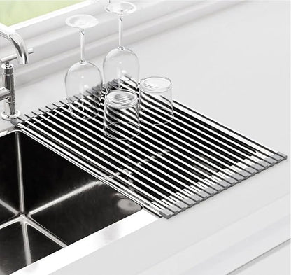 Ahyuan Roll up Dish Drying Rack Over the Sink Dish Drying Rack Square Tubes Dish Rack Over Sink Dish Racks for Kitchen Counter RV Camper Accessories for Travel Trailers (Gray, 17.8''Wx17.2''L)