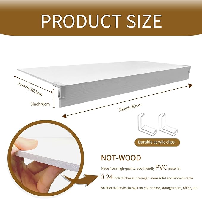 Wire Shelf Cover, Wire Rack Covers for Pantry,4 Pcs PVC Wood-Look Faux Wood Shelf Liners,35 x12 Inch,0.24 inch Thick for Home and Kitchen Organization