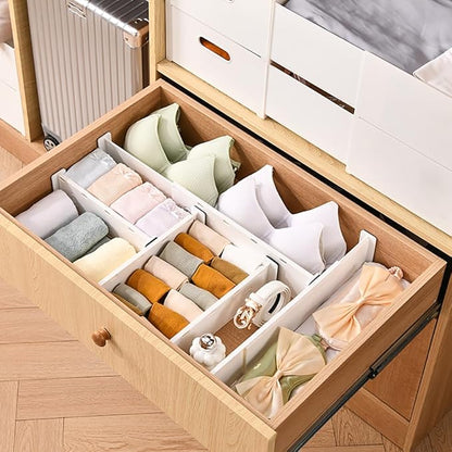 Adjustable Drawer Organizer Set, 6-Pack, 10.8"-17.9" Expandable, 3.1" High, Plastic Storage Dividers for Closets, Kitchen, Bedroom, Bathroom