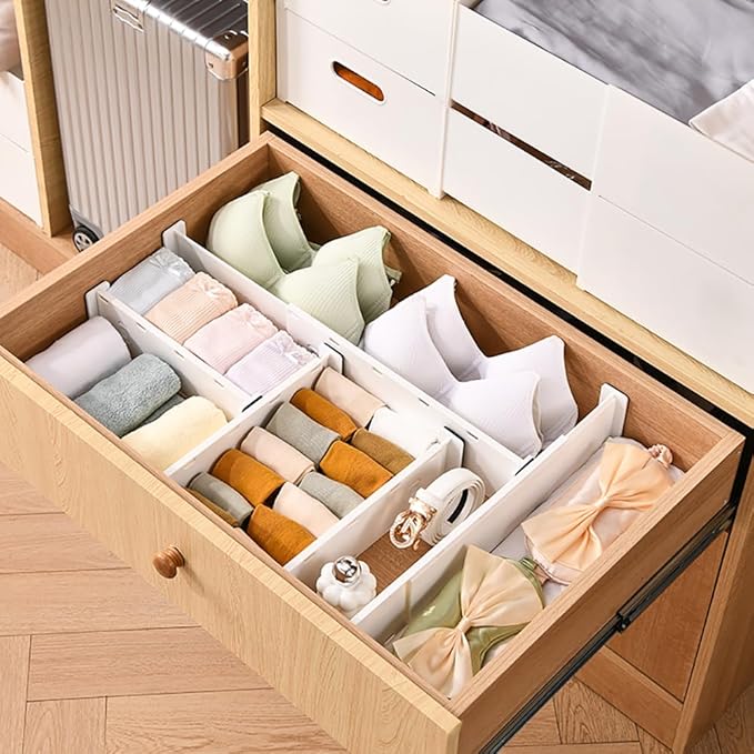 Expandable Closet Organizer Set, 6-Pack, 14.8"-25.8" Adjustable, 3.7" High, Plastic Storage Dividers for Drawers, Dresser, Kitchen, Bedroom, Office
