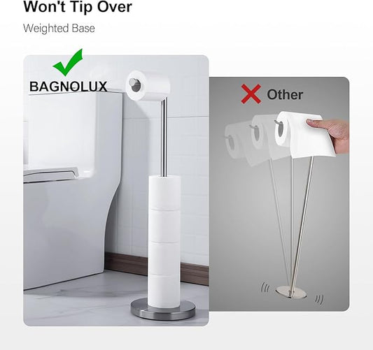BAGNOLUX Bathroom Toilet Paper Holder Stand with Reserve, SUS304 Stainless Steel Rustproof Pedestal Tissue Roll Holder Heavy Duty, Brushed Nickel