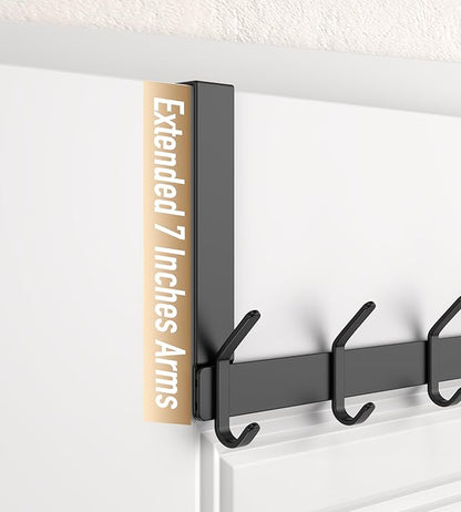 KitchLife Over The Door Hooks Hanger with 7 inches Extended Arms, Fit for 1-3/4" Doors, J18U, Thickened Bathroom Towel Rack Organization, 1 Pack Double-Hook, Matte Black