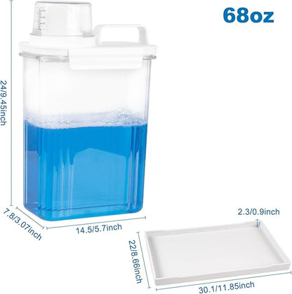 68oz Laundry Detergent Container, 3Pack Plastic Liquid Detergent Dispenser for Laundry Room Powder,Soap,Fabric Softener, Scent Beads Storage and Organization,with 5 Labels,1 Tray.(3, 68oz)