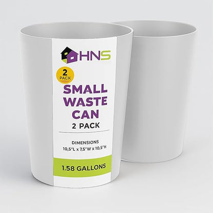 Mini Waste Basket - Pack of 2 Durable Small Plastic Garbage Trash Can Bin - Lidless Open-Top, Slim Profile for Compact Spaces - Suitable for Home, Bathroom, Office, Bedroom & More, White