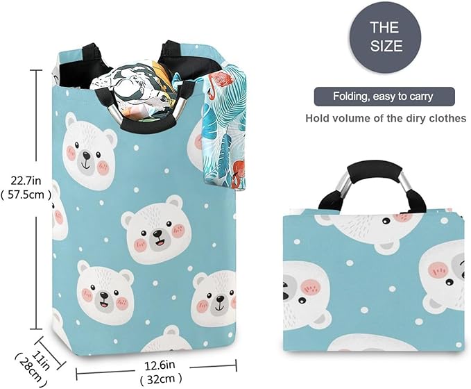 Laundry Hamper Basket White Bear Dot Storage Basket Collapsible Clothes Hamper with Handle Nursery Hamper Blanket Basket for Kids Room Dirty Cloth College Dorm