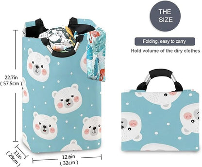 Laundry Hamper Basket White Bear Dot Storage Basket Collapsible Clothes Hamper with Handle Nursery Hamper Blanket Basket for Kids Room Dirty Cloth College Dorm