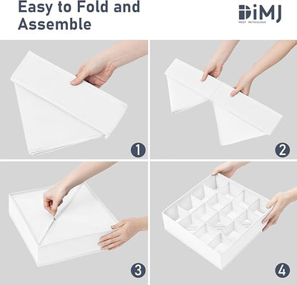 Joyoldelf Drawer Organizer 4 Pack - 2 x 24 Cell + 2 x 16 Cell Closet Organizers and Storage Dividers for Socks, Handkerchiefs, Ties, Belts (White)
