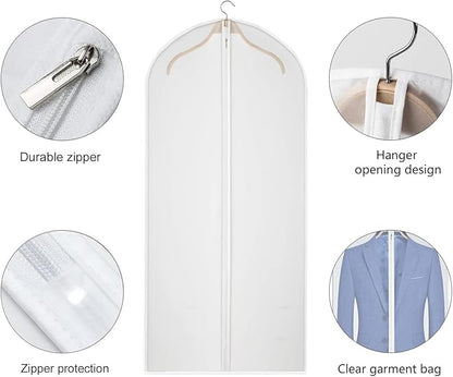 Kntiwiwo Clear Garment Bags for Closet Storage Suit Bag Set of 8 Hanging Clothes Cover Dress Bag Dust-Proof with Zipper for Suit, Coat, Long Dresses Clothes Storage 24” x50”