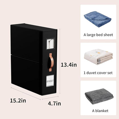 EE-RoomWorld 4 Pack Bed Sheet Storage Organizers- Premium Fabric Closet Organizer with Clear View Window, Space-Saving Foldable Design for Queen/King Size Bedsheets, Blankets & Duvet Covers