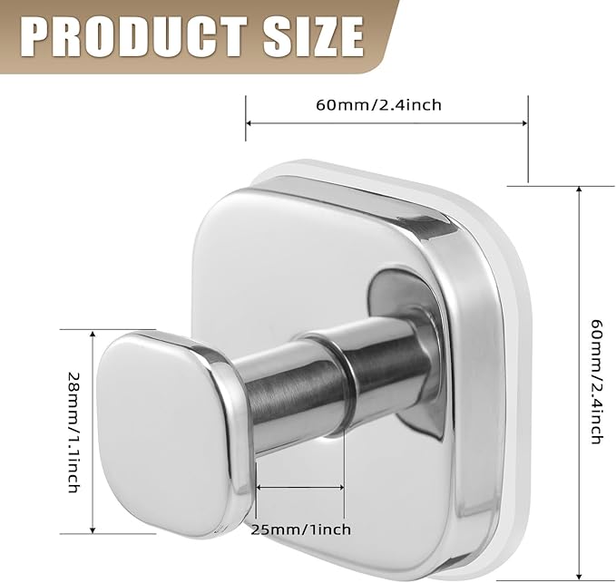 Fenas No-Drill Reusable Suction Cup Hooks, Towel, Robe, Loofah, Coat Hook for Glass, Mirror, Tile, Shower, Bathroom, Kitchen & Metal (Smooth, Non-Porous Surfaces) (4, Chrome Polished)