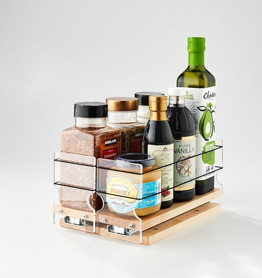 Vertical Spice Solid Maple Storage Rack Drawer - Sliding Spice Rack - Pantry Organizers and Storage - Kitchen Cabinet Organizer - Pull Out Shelf - Made in USA - 2 Drawers (6.9" W x 5.0" H x 10.6" D)