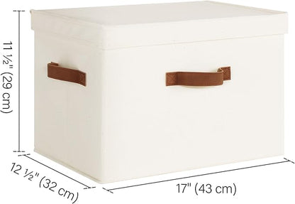 StorageWorks Fabric Storage Bins with Lid, Decorative Storage Boxes for Shelves, Stackable Closet Organizer Basket with Handles, Jumbo, Ivory White, 2-Pack