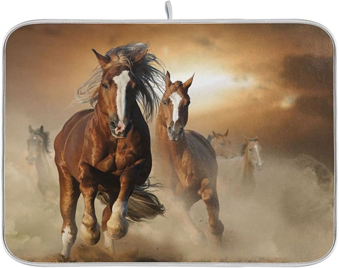 ZzWwR Horse Absorbent Dish Drying Mat Microfiber Kitchen Countertop Table Protector Multi-Purpose Counter Rack Sink Drainer Pad (18” x 16”)
