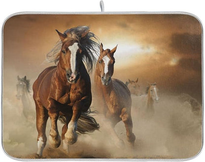 ZzWwR Horse Absorbent Dish Drying Mat Microfiber Kitchen Countertop Table Protector Multi-Purpose Counter Rack Sink Drainer Pad (18” x 16”)