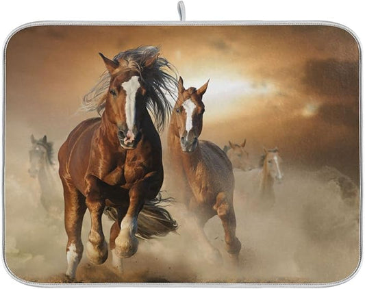 ZzWwR Horse Absorbent Dish Drying Mat Microfiber Kitchen Countertop Table Protector Multi-Purpose Counter Rack Sink Drainer Pad (18” x 16”)