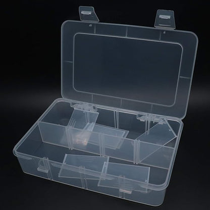 Xiaoyztan 8 Grids Clear Plastic Organizer with Adjustable Dividers, Jewelry Box Bead Storage Container for Small Parts, Fishing Tackle, DIY Crafts, and Earrings, Overall 7.3in x 4.9in