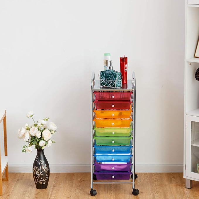 Giantex 10 Drawer Rolling Storage Cart Scrapbook Paper Office School Organizer (Multicolor)