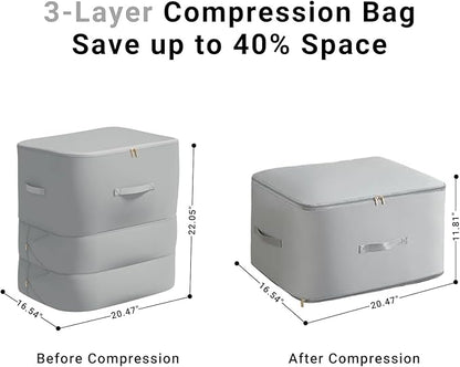 2-Pack Comforter Storage Bag Large Capacity Blanket Storage Bags, Ultra Space Saving Self Compression Organizer, Washable Compression Bags for Comforter Blanket Bedding Duvet Pillow (Grey)