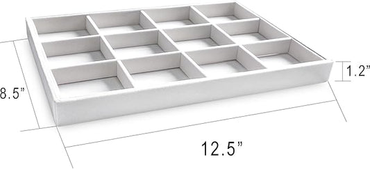 Frebeauty Stackable Velvet Jewelry Organizer Trays for Drawers Inserts Jewelry Storage Tray Display Case, Stud Earrings Bracelets Necklace Rings Accessories Trays for Women(Set of 2)(White)