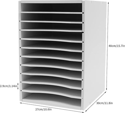 Desktop File Sorter, 11 Compartment Vertical Desktop Sorter, Literature Organizer Sorter Paper Organizer Storage File Sorter Mail Center Magazine Holder, Classroom Mailbox Paper Storage, White