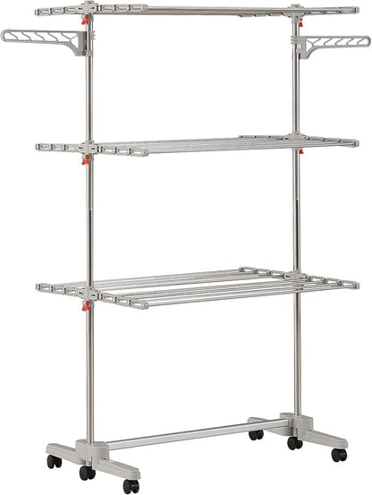 Foldable Laundry Drying Rack with Wheels - 48 Drying Rods, Heavy Duty, Movable, Perfect for Clothes, Duvet, Socks, Bed Linen, Sheets, 6 Wings